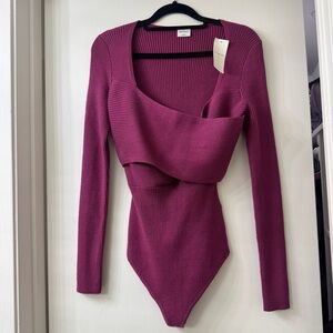 NWT Abercrombie & Fitch Wrap LuxeLoft Bodysuit Long Sleeve Pink Size Medium